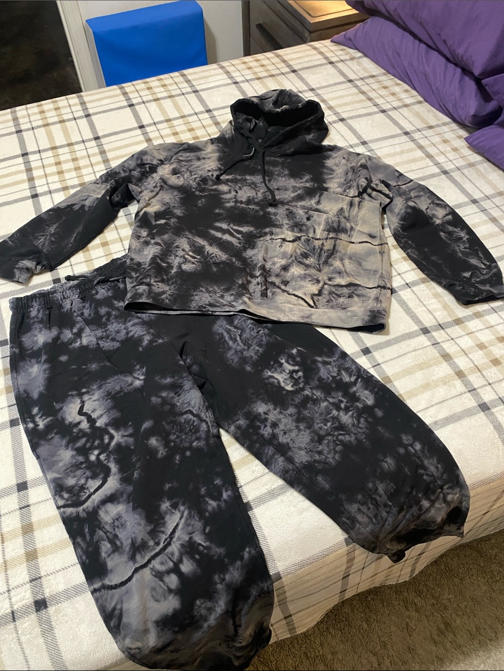 Boohoo Black & Gray Tie-Dye Hoodie and Joggers Set
